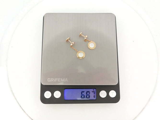 Boucles d'oreilles Bvlgari Bvlgari - Boucles d’oreilles pendantes en or rose 18k, diamants et nacre 58 Facettes 273894
