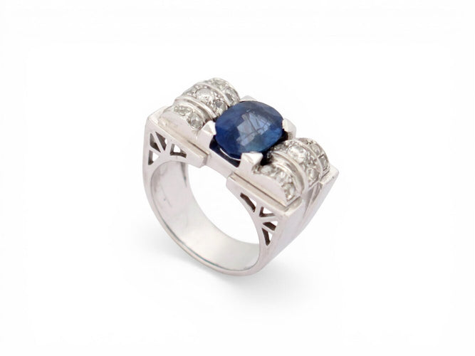 Bague 52 Bague tank Art déco en or 18k, saphir et diamants 58 Facettes 273907