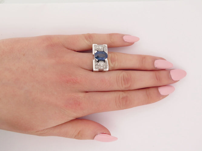 Bague 52 Bague tank Art déco en or 18k, saphir et diamants 58 Facettes 273907