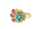 Bague 52 Bague fleur ancienne en or jaune 18 ct, rubis et turquoises 58 Facettes 33697