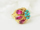 Bague 52 Bague fleur ancienne en or jaune 18 ct, rubis et turquoises 58 Facettes 33697