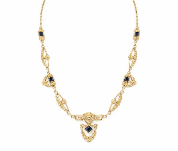 Collier Collier Art Nouveau - Draperie en or jaune et saphirs 58 Facettes 33681