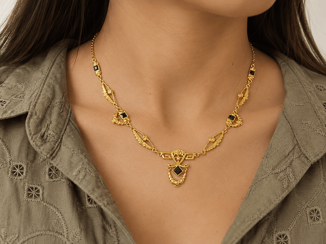 Collier Collier Art Nouveau - Draperie en or jaune et saphirs 58 Facettes 33681