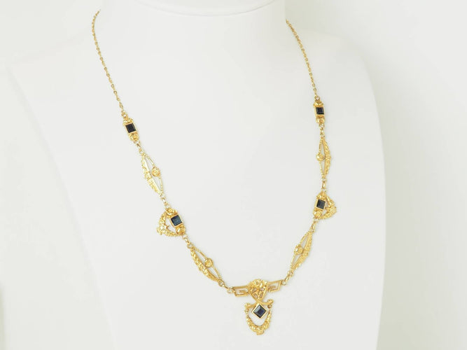 Collier Collier Art nouveau draperie en or jaune 18 carats et saphirs 58 Facettes 33681