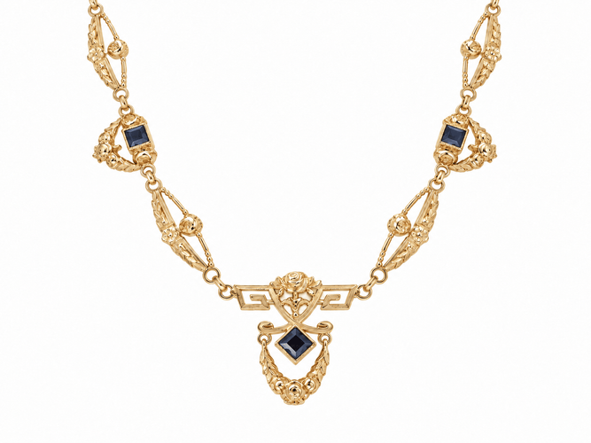 Collier Art Nouveau - Collier draperie en or jaune et saphirs 58 Facettes 33681