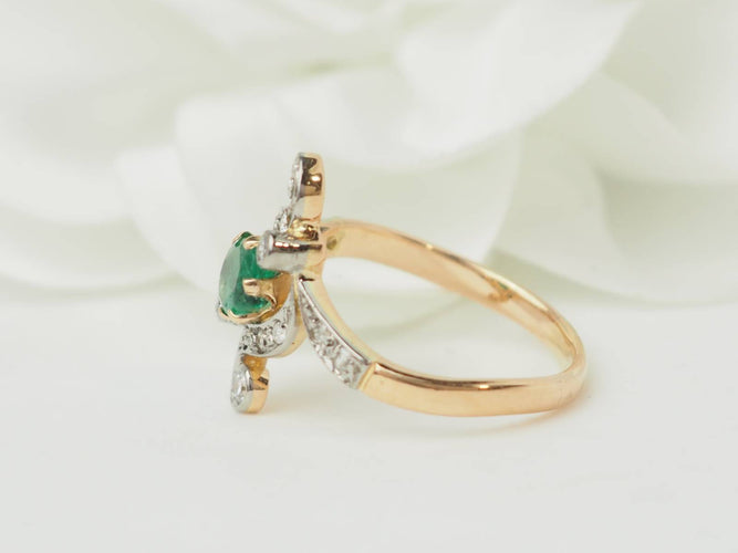 Bague 56 Bague Art Nouveau en or jaune, émeraude et diamants 58 Facettes 33679