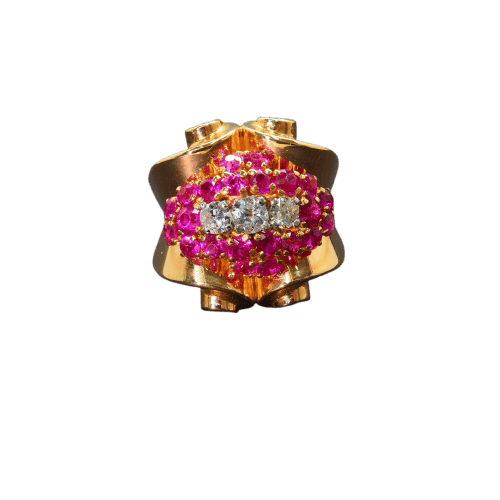 Bague 58 Bague tank - Bague en or jaune 18 carats rubis synthétiques et diamants 58 Facettes 4788
