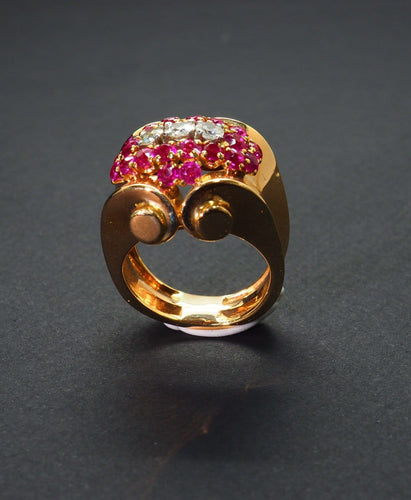 Bague 58 Bague tank - Bague en or jaune 18 carats rubis synthétiques et diamants 58 Facettes 4788