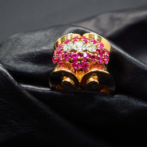 Bague 58 Bague tank - Bague en or jaune 18 carats rubis synthétiques et diamants 58 Facettes 4788