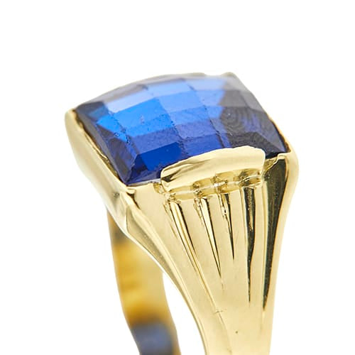 Bague Bague homme chevalière - Zaffir rectangulaire en or jaune 18 ct 58 Facettes 38987