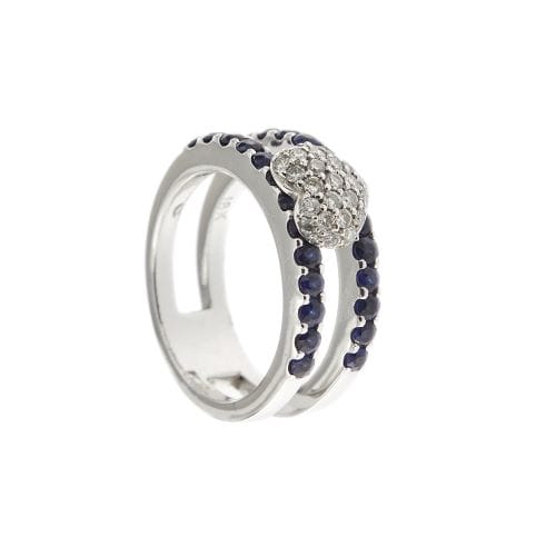 Bague 53 Bague - Double anneau en or blanc 18 ct, saphirs et diamants 58 Facettes 30559