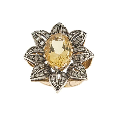 Bague Bague fleur - Citrine et diamants en or rose 18 ct 58 Facettes 35956
