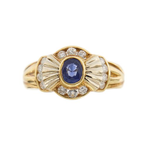Bague 63 Bague vintage nœud en or jaune 18 ct, saphir et diamants 58 Facettes 27454