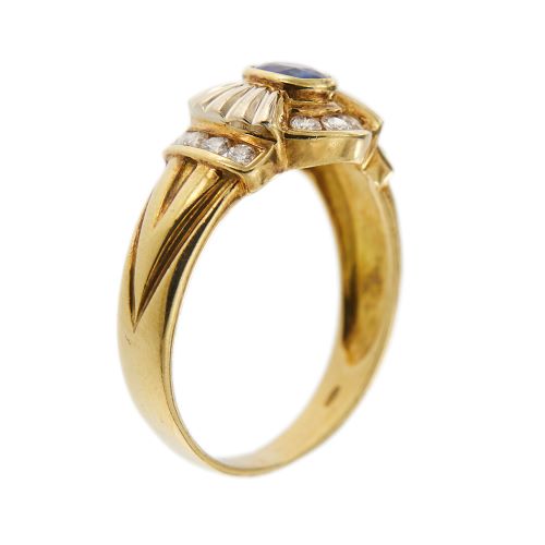 Bague 63 Bague vintage nœud en or jaune 18 ct, saphir et diamants 58 Facettes 27454