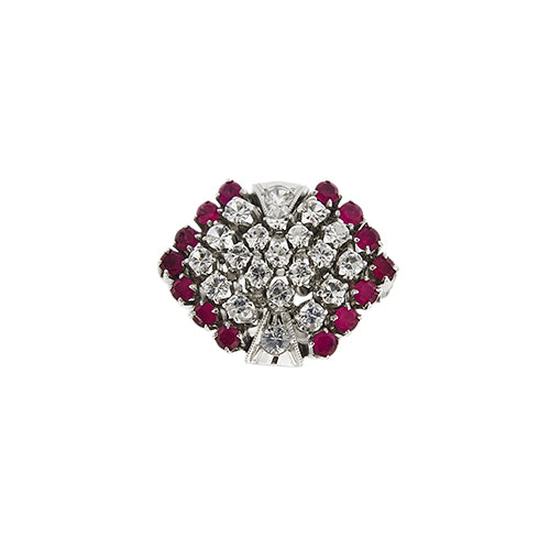 Bague 53 Bague hexagonale - Rubis et diamants en or blanc 18 ct 58 Facettes 40602
