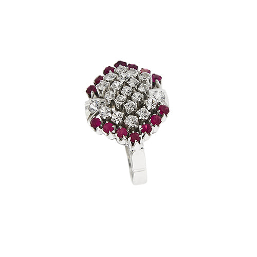 Bague 53 Bague hexagonale - Rubis et diamants en or blanc 18 ct 58 Facettes 40602
