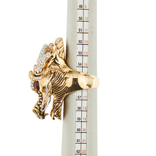 Bague 56 Roberto Coin - Bague dragon en or rose et or blanc avec diamants et rubis 58 Facettes 39051