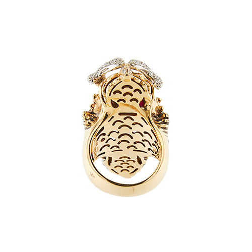 Bague 56 Roberto Coin - Bague dragon en or rose et or blanc avec diamants et rubis 58 Facettes 39051
