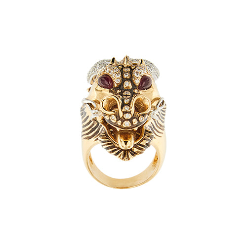 Bague 56 Roberto Coin - Bague dragon en or rose et or blanc avec diamants et rubis 58 Facettes 39051