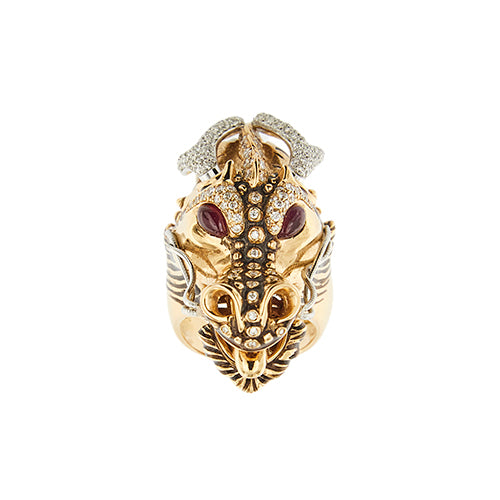 Bague 56 Roberto Coin - Bague dragon en or rose et or blanc avec diamants et rubis 58 Facettes 39051