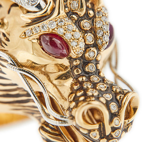 Bague 56 Roberto Coin - Bague dragon en or rose et or blanc avec diamants et rubis 58 Facettes 39051