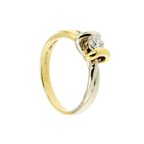 Bague 56 Salvini - Bague solitaire nœud en or jaune et blanc 18 ct et diamant 58 Facettes 36725