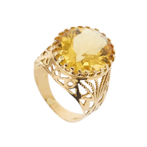 Bague 54 Bague petit doigt - Citrine en or rose 18 ct 58 Facettes 32407