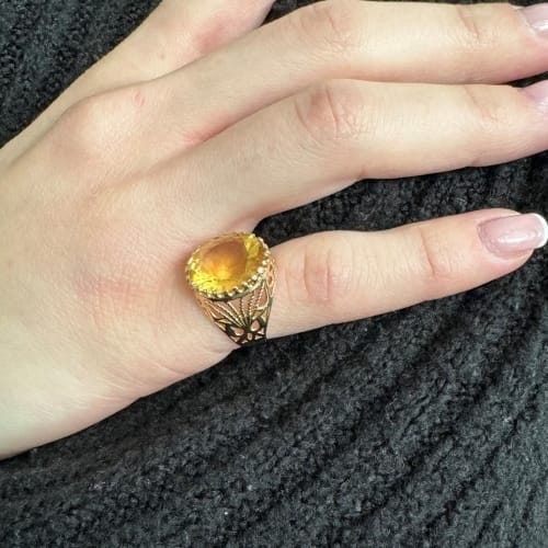 Bague 54 Bague petit doigt - Citrine en or rose 18 ct 58 Facettes 32407