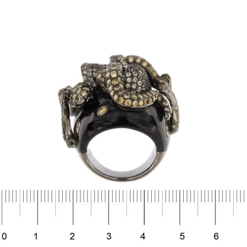 Bague Bague animalier - Diamants et émeraudes en or blanc 18 ct 58 Facettes 30443