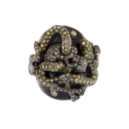 Bague Bague animalier - Diamants et émeraudes en or blanc 18 ct 58 Facettes 30443