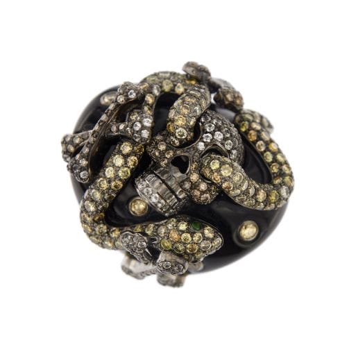 Bague Bague animalier - Diamants et émeraudes en or blanc 18 ct 58 Facettes 30443