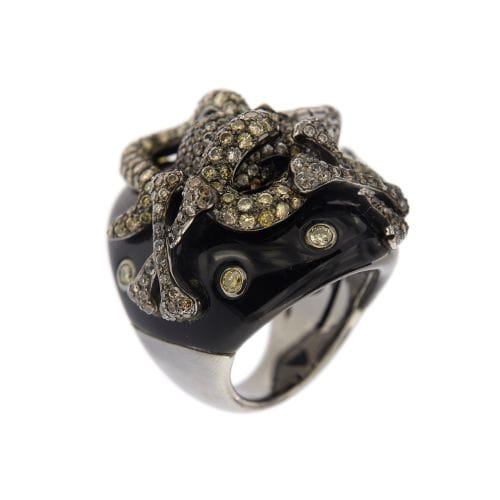 Bague Bague animalier - Diamants et émeraudes en or blanc 18 ct 58 Facettes 30443