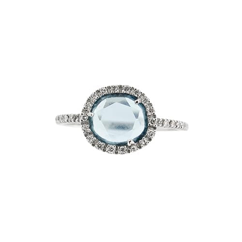 Bague 54 Bague en or blanc 18 ct avec topaze et diamants 58 Facettes 32814