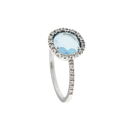 Bague 54 Bague en or blanc 18 ct avec topaze et diamants 58 Facettes 32814