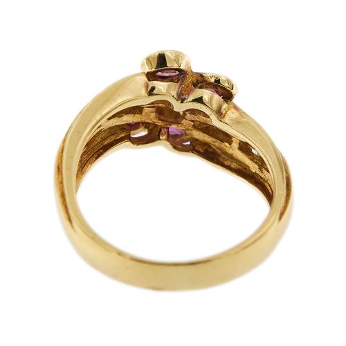 Bague 55 Bague fleur - Diamants et rubis en or jaune 18 ct 58 Facettes 28782