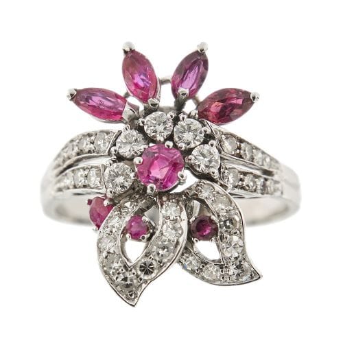 Bague Bague bouquet - Rubis et diamants en or blanc 18 ct 58 Facettes 35243