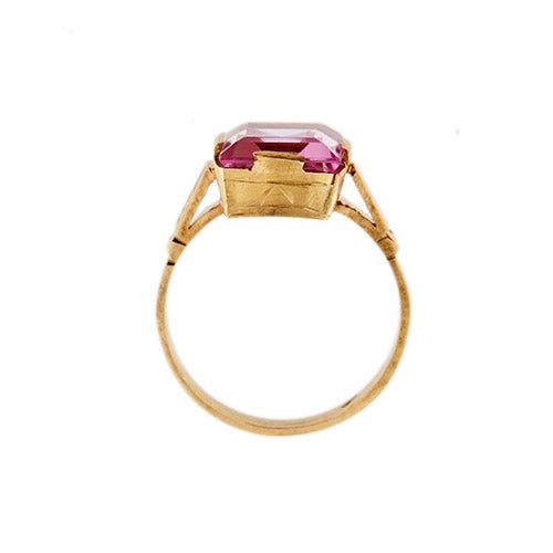 Bague Bague - Saphir rose synthétique rectangulaire 5,50 ct en or rose 18 ct 58 Facettes 36848