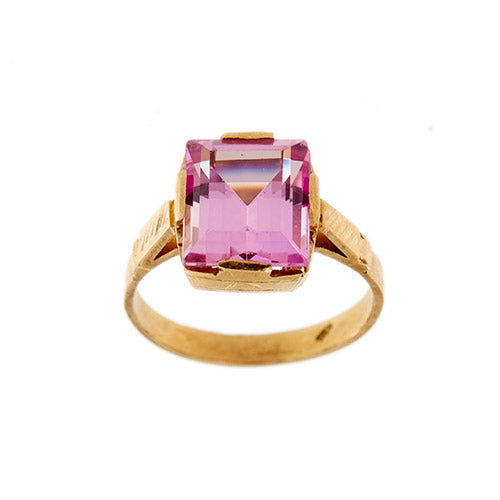 Bague Bague - Saphir rose synthétique rectangulaire 5,50 ct en or rose 18 ct 58 Facettes 36848
