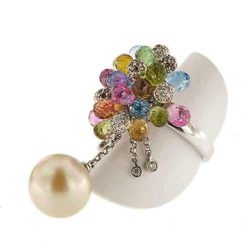 Bague 53 Bague bouquet - Bague en or blanc 18 ct avec perle et diamants 58 Facettes 30439