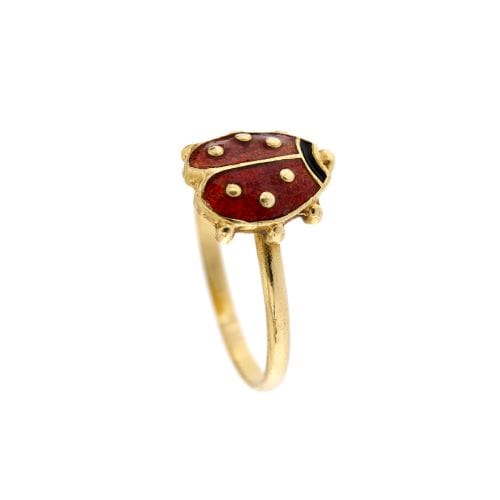 Bague 52 Bague animalier - Coccinelle émaillée en or jaune 18 kt 58 Facettes 20413