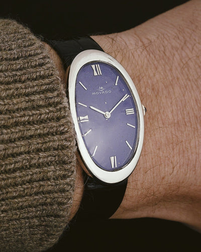 Montre Movado pour Bulgari Baignoire Allongée - Montre en or blanc 18K, cadran lapis-lazuli peint 58 Facettes Movado Bulgari lapis