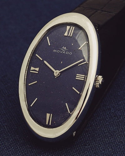 Montre Movado pour Bulgari Baignoire Allongée - Montre en or blanc 18K, cadran lapis-lazuli peint 58 Facettes Movado Bulgari lapis