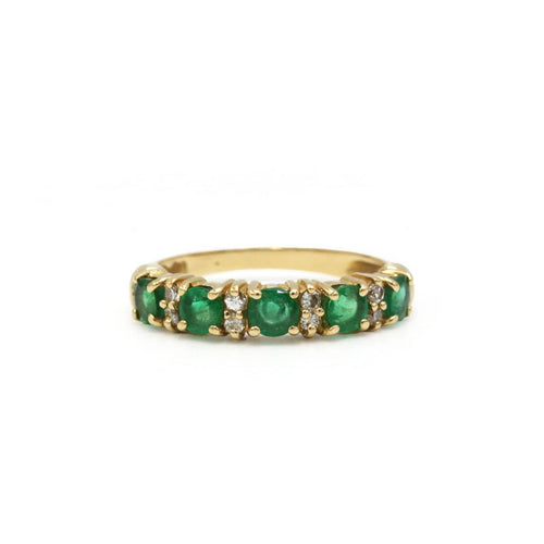 Bague 55 Demi-alliance - Bague en or jaune 750 sertie de diamants et émeraudes 58 Facettes 260100R