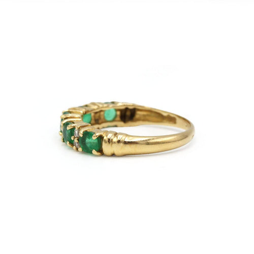 Bague 55 Demi-alliance - Bague en or jaune 750 sertie de diamants et émeraudes 58 Facettes 260100R