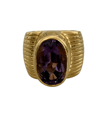 Bague 52.5 Bague bandeau en or jaune godronné et améthyste 58 Facettes LOT 7525