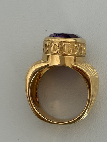 Bague 52.5 Bague bandeau en or jaune godronné et améthyste 58 Facettes LOT 7525