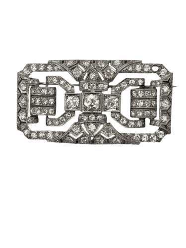 Broche Broche plaque en platine - Motif géométrique ajouré et diamants 5,00 ct 58 Facettes LOT 7510