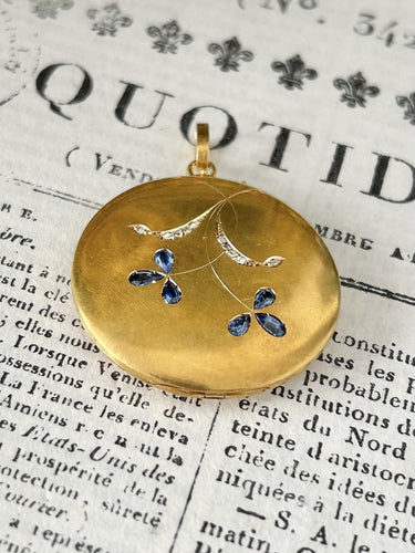 Pendentif Art nouveau - Pendentif porte-photo en or jaune 18K, saphirs et diamants 58 Facettes 244