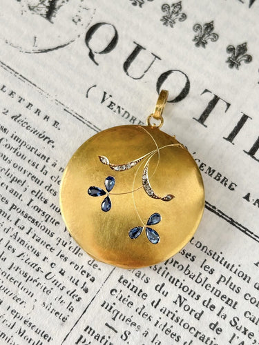 Pendentif Art nouveau - Pendentif porte-photo en or jaune 18K, saphirs et diamants 58 Facettes 244