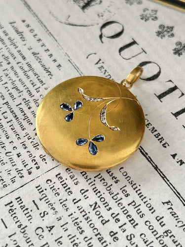 Pendentif Art nouveau - Pendentif porte-photo en or jaune 18K, saphirs et diamants 58 Facettes 244
